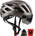 Shinmax Bike Helmet with USB Rechargeable Light & Detachable Magnetic Goggles UV Protective & Carry Bag Reflective Bicycle Helmet Men Women Mountain Road Adjustable Adult Cycling Helmet (WT-049) Sporting Goods > Outdoor Recreation > Cycling > Cycling Apparel & Accessories > Bicycle Helmets Shinmax Titanium  