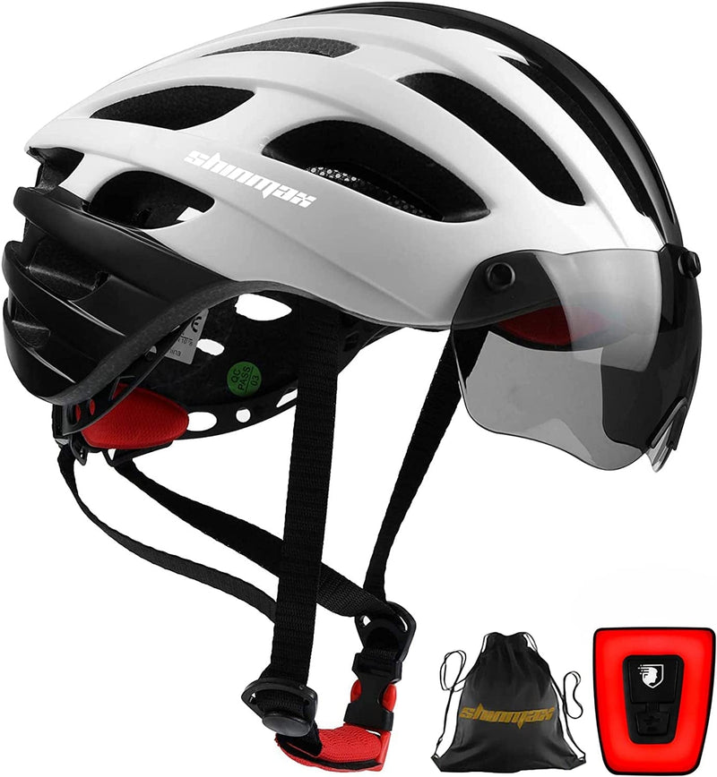 Shinmax Bike Helmet with USB Rechargeable Light & Detachable Magnetic Goggles UV Protective & Carry Bag Reflective Bicycle Helmet Men Women Mountain Road Adjustable Adult Cycling Helmet (WT-049) Sporting Goods > Outdoor Recreation > Cycling > Cycling Apparel & Accessories > Bicycle Helmets Shinmax BlackWhite  