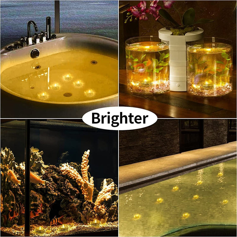 SHYMERY Submersible LED Lights,24 Pack Flameless Underwater Tea Lights,Battery Powered Small Bright Waterproof Tea Lights Candles for Vases, Fountain, Pool,Wedding Centerpieces,Party(Warm White) Home & Garden > Pool & Spa > Pool & Spa Accessories SHYMERY   