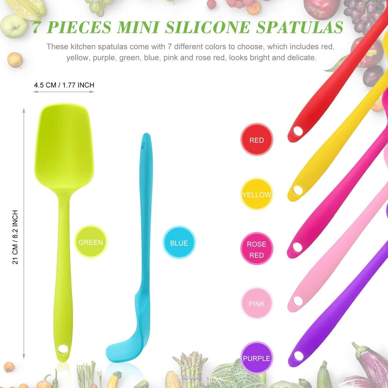 Silicone Spatulas, 7 Pieces 8.2 Inch Small Rubber Spoon Spatula Non Stick Kitchen Spatulas Heat Resistant Flexible Scrapers Colorful Baking Spatulas for Kitchen Cooking, Mixing, Baking Tools