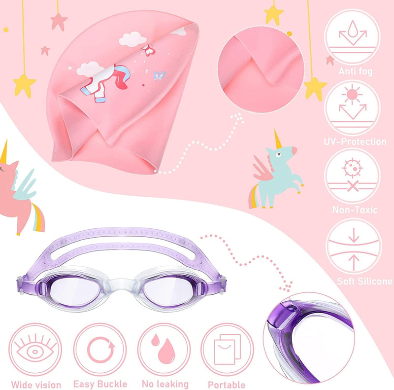 Silicone Swim Caps for Kids Girls Age 2-14 Cute Unicorn Swimming Caps with Goggles Ear Plug and Swim Bag Unisex Bathing Cap for Long and Short Hair Children Boys Girls Toddler Sporting Goods > Outdoor Recreation > Boating & Water Sports > Swimming > Swim Caps Janmercy   