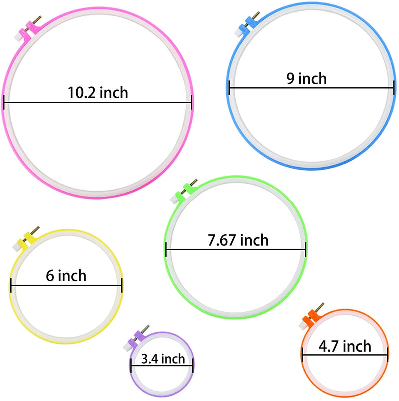 Similane 6 Pieces Embroidery Hoops, Plastic Circle Cross Stitch Hoop Ring 3.4 inch to 10.2 inch (Multicolor) for Embroidery and Cross Stitch
