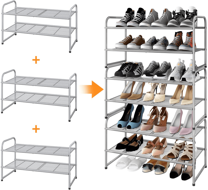 Simple Trending 2-Tier Stackable Shoe Rack, Metal Shoe Shelf Storage Organizer, Silver Furniture > Cabinets & Storage > Armoires & Wardrobes Simple Trending   