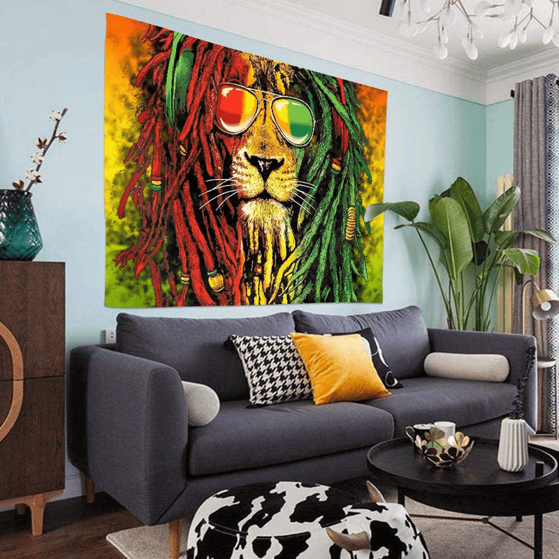 Simsant Rasta Rastafarian Tapestry Lion Head Bob Tapestry Wall Hanging Backdrop for Living Room Bedroom Dorm Psychedelic Decor Tapestry (80"x60") Home & Garden > Decor > Artwork > Decorative Tapestries Simsant   