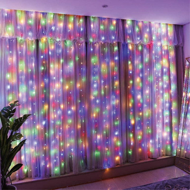 SINAMER White Curtain Light for Bedroom, 300 LED 9.8Ft X 9.8Ft Curtain String Light with 16 Hooks, 8 Models Remote Control, Window Fairy Light with USB for Wedding Party Home Garden Indoor Decorations Home & Garden > Lighting > Light Ropes & Strings SINAMER Multicolor  