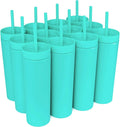 SKINNY TUMBLERS (12 Pack) Matte Pastel Colored Acrylic Tumblers with Lids and Straws | 16Oz Double Wall Plastic Tumblers with FREE Straw Cleaner! Reusable Cup with Straw | Vinyl DIY Gifts (Black) Home & Garden > Kitchen & Dining > Tableware > Drinkware STRATA CUPS Aqua  