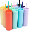 SKINNY TUMBLERS (12 Pack) Matte Pastel Colored Acrylic Tumblers with Lids and Straws | 16Oz Double Wall Plastic Tumblers with FREE Straw Cleaner! Reusable Cup with Straw | Vinyl DIY Gifts (Black) Home & Garden > Kitchen & Dining > Tableware > Drinkware STRATA CUPS Multicolor  