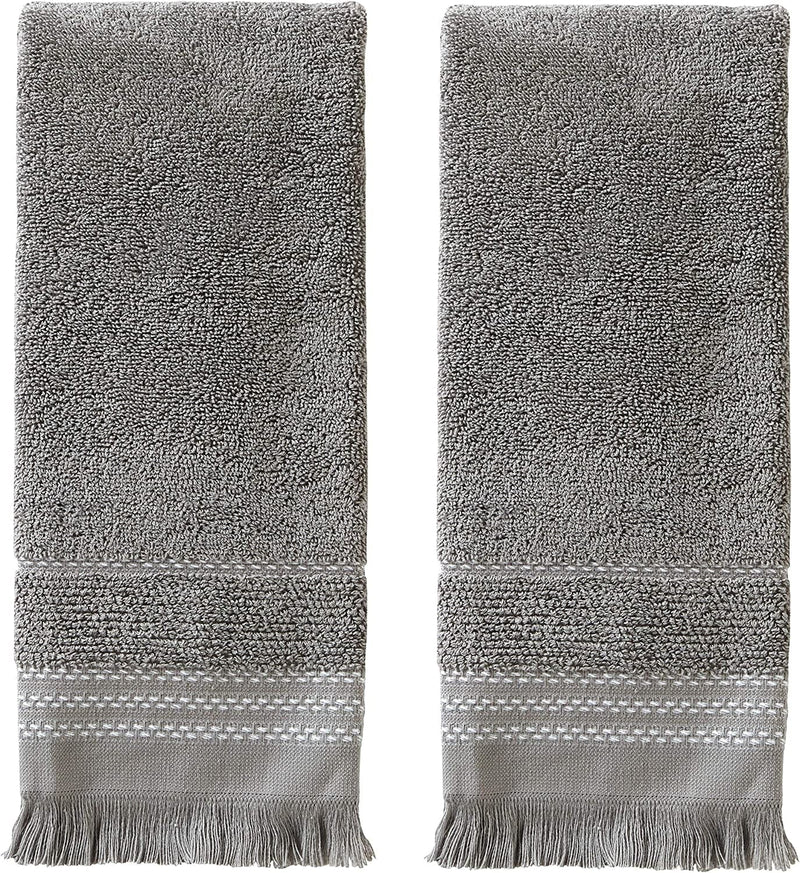 SKL Home Casual Fringe Bath Towel Set, White Home & Garden > Linens & Bedding > Towels Saturday Knight Ltd. Hand Towel Set, Slate  