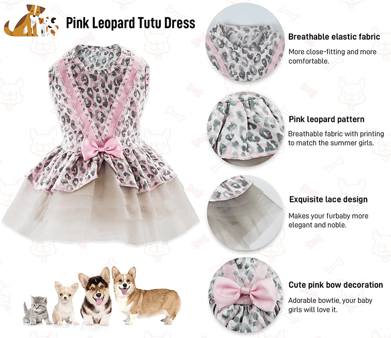 Small Dog Dress - Cute Dog Clothes Dog Tutus Dog Apparel Puppy Outfits Puppy Dresses for Girl Small Dogs (Pink Leopard, S(4.5-7Lb))