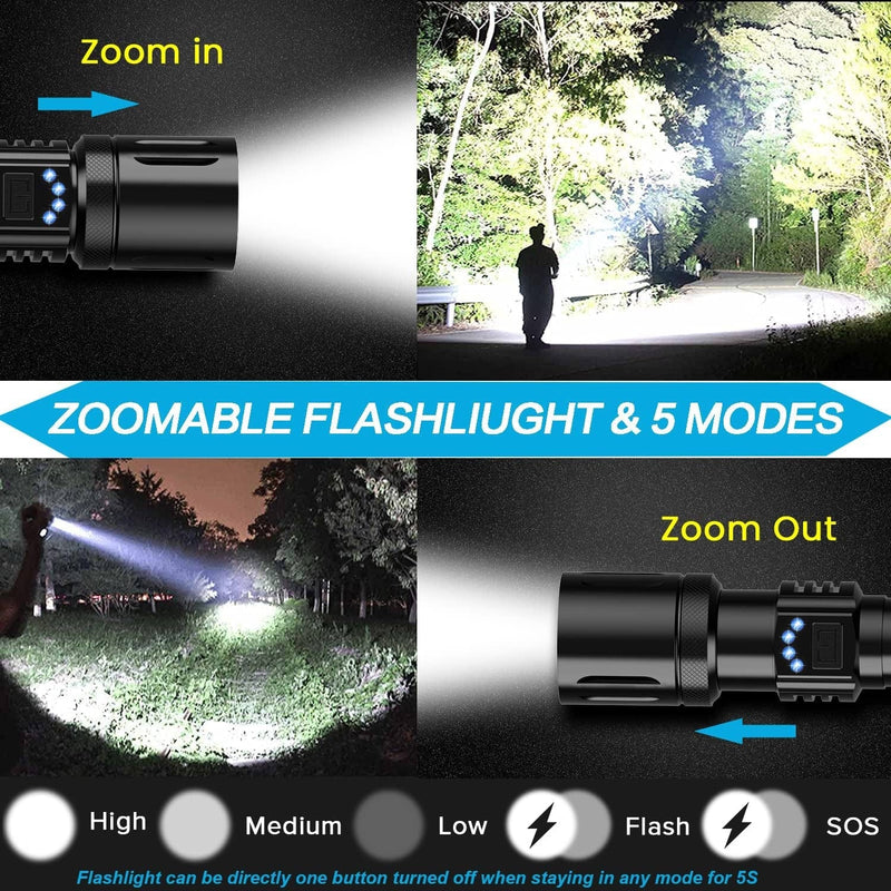 Small Tactical Flashlights Rechargeable, XHP50.2 10000 High Lumens Small LED Flashlight, Pocket-Size LED Torch, IPX7 Waterproof, Zoomable, 5 Modes Mini Handheld Flashlight for Camping, Dog Walking Hardware > Tools > Flashlights & Headlamps > Flashlights Hoxida   