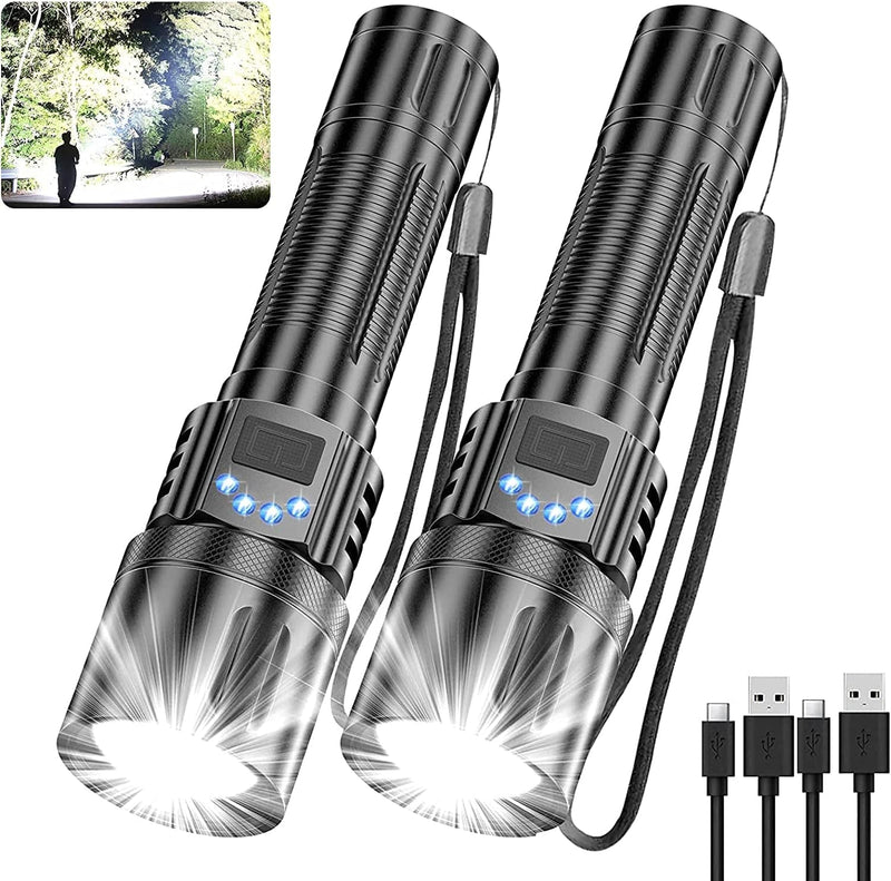 Small Tactical Flashlights Rechargeable, XHP50.2 10000 High Lumens Small LED Flashlight, Pocket-Size LED Torch, IPX7 Waterproof, Zoomable, 5 Modes Mini Handheld Flashlight for Camping, Dog Walking Hardware > Tools > Flashlights & Headlamps > Flashlights Hoxida 8000Lumen 2pcs  