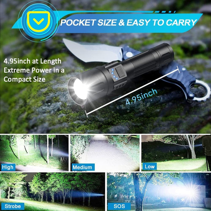 Small Tactical Flashlights Rechargeable, XHP50.2 10000 High Lumens Small LED Flashlight, Pocket-Size LED Torch, IPX7 Waterproof, Zoomable, 5 Modes Mini Handheld Flashlight for Camping, Dog Walking Hardware > Tools > Flashlights & Headlamps > Flashlights Hoxida   