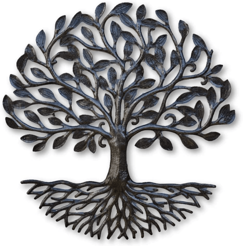 Small Tree of Life with Roots Wall Art, 17.25 In. Round Wall Hanging Decor, Indoor Outdoor, Decorative Nature Inspired, Handmade in Haiti, Fair Trade Federation Certified Home & Garden > Decor > Artwork > Sculptures & Statues It's Cactus Default Title  