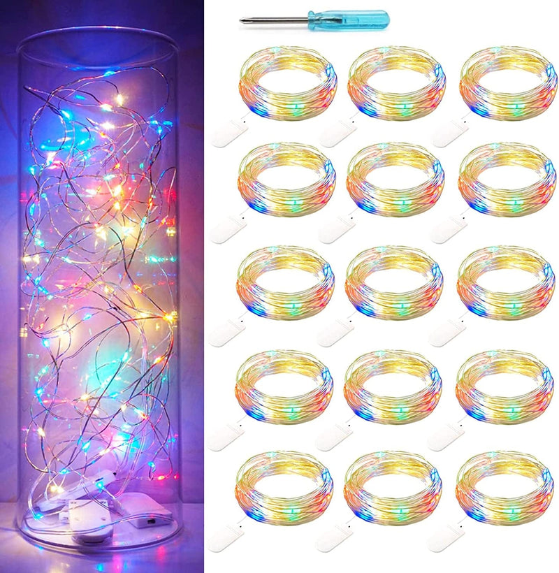 Smilingtown Fairy Lights Battery Operated 15 Pack 7.2Ft 20 LED Starry Firefly Silver Wire String Lights for Wedding Christmas Halloween Party Jar Table Centerpiece Decoration (Warm White) Home & Garden > Lighting > Light Ropes & Strings SmilingTown Multi of Blue, Green, Red, Yellow  