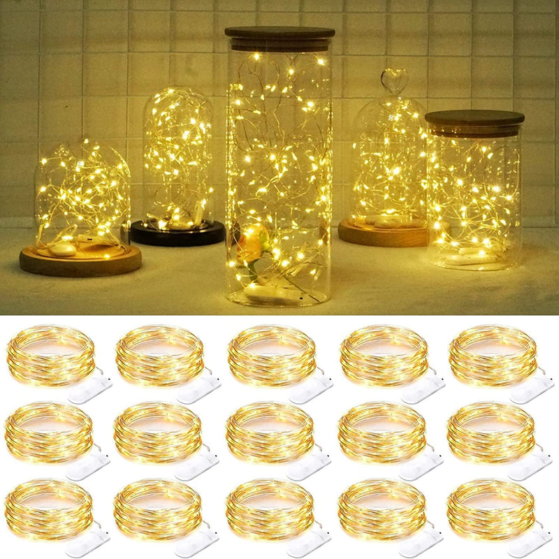 Smilingtown Fairy Lights Battery Operated 15 Pack 7.2Ft 20 LED Starry Firefly Silver Wire String Lights for Wedding Christmas Halloween Party Jar Table Centerpiece Decoration (Warm White) Home & Garden > Lighting > Light Ropes & Strings SmilingTown Warm White  