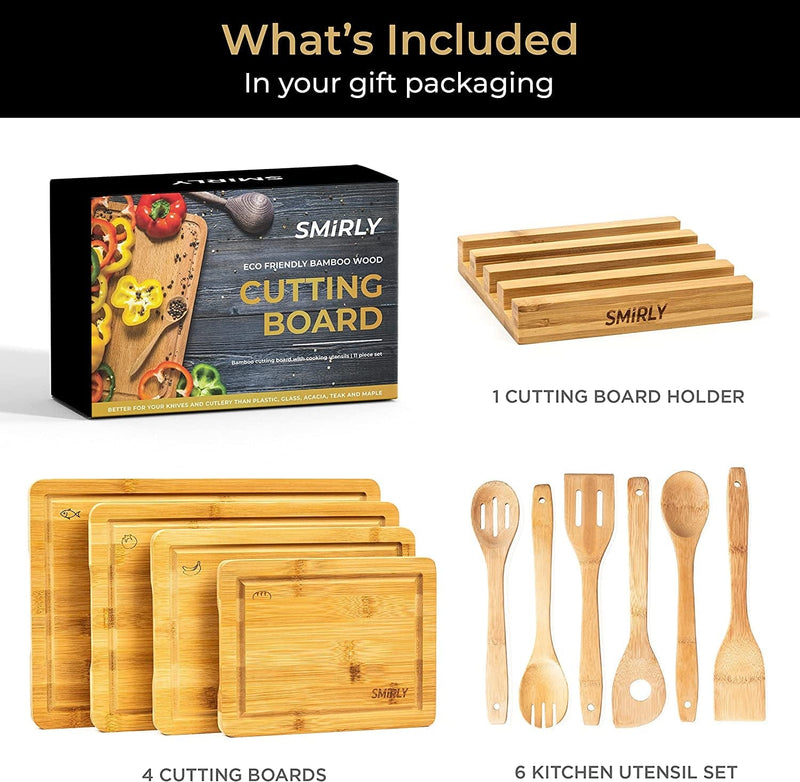 SMIRLY Bamboo Cutting Boards for Kitchen - Bamboo Cutting Board Set, Chopping Board Set - Wood Cutting Board Set with Holder - Wooden Cutting Board Set (Large & Small) Animals & Pet Supplies > Pet Supplies > Bird Supplies > Bird Cages & Stands SMIRLY   