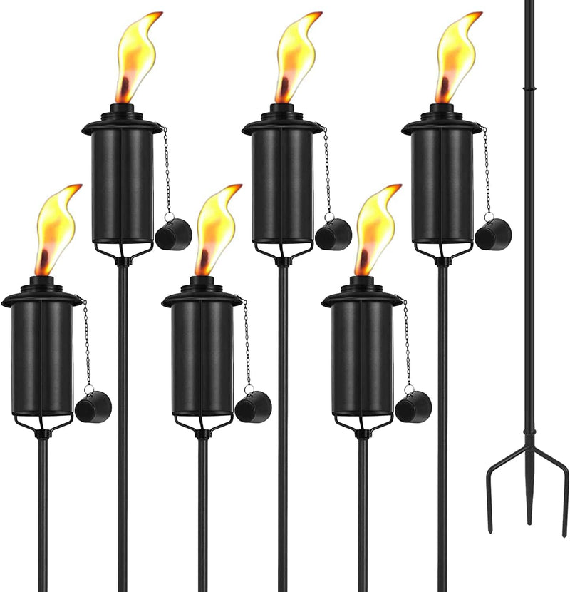 SNOGSWOG 6 Pack Garden Torches, 16 Oz Metal Torch for outside with 3-Prong Grounded Stake, Outdoor Decorative Citronella Torches, 59 Inch Garden Décor Torches Hardware > Tools > Flashlights & Headlamps > Flashlights SNOGSWOG Matte Black  