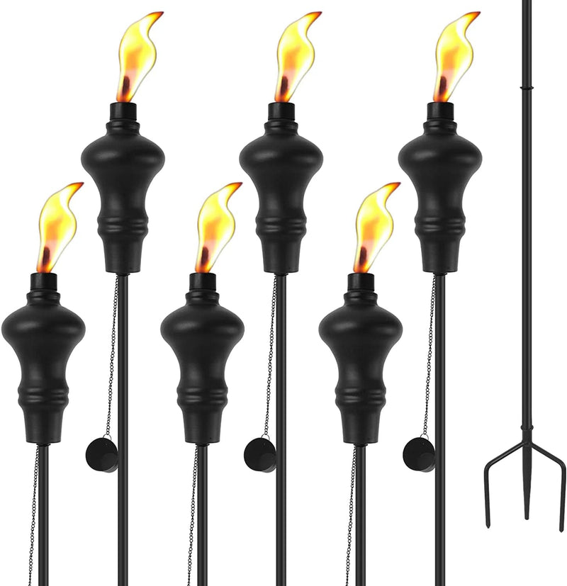 SNOGSWOG 6 Pack Garden Torches, 16 Oz Metal Torch for outside with 3-Prong Grounded Stake, Outdoor Decorative Citronella Torches, 59 Inch Garden Décor Torches Hardware > Tools > Flashlights & Headlamps > Flashlights SNOGSWOG Black  