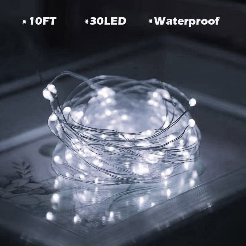 SOCO 16 Pack White Fairy Lights Battery Operated, 10Ft 30 Led Mason Jar Lights,Waterproof Firefly Lights, Silver Wire Mini String Lights for Crafts Bottle Vase Centerpieces Flower Christmas Decoration Home & Garden > Lighting > Light Ropes & Strings SOCO   