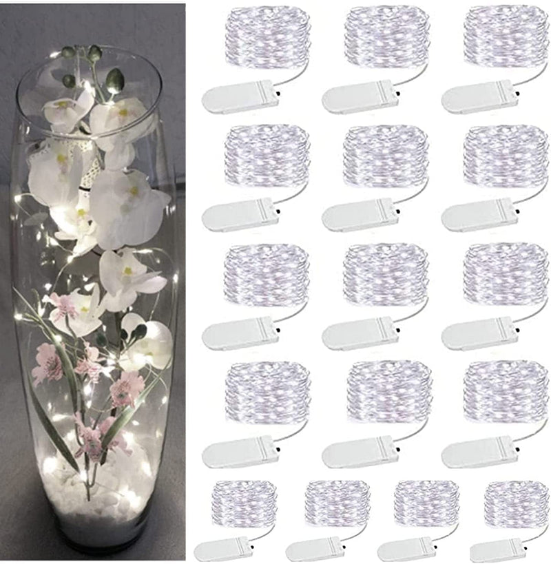 SOCO 16 Pack White Fairy Lights Battery Operated, 10Ft 30 Led Mason Jar Lights,Waterproof Firefly Lights, Silver Wire Mini String Lights for Crafts Bottle Vase Centerpieces Flower Christmas Decoration