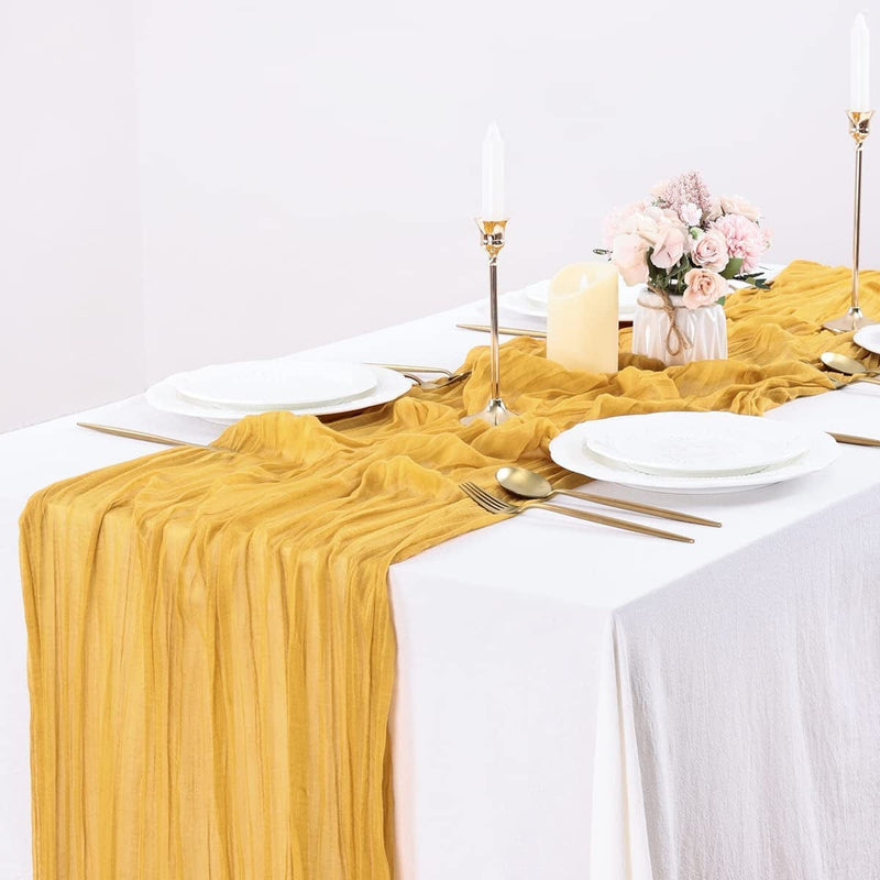 Socomi Cheesecloth Table Runner 10Ft Gauze Tablecloth Boho Rustic Nude Cheese Cloth Table Runner for Wedding Bridal Shower Easter Decoration Home & Garden > Decor > Seasonal & Holiday Decorations Socomi Gold 14ft 