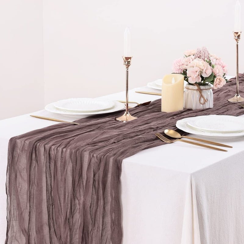 Socomi Cheesecloth Table Runner 10Ft Gauze Tablecloth Boho Rustic Nude Cheese Cloth Table Runner for Wedding Bridal Shower Easter Decoration Home & Garden > Decor > Seasonal & Holiday Decorations Socomi Taupe 10ft 