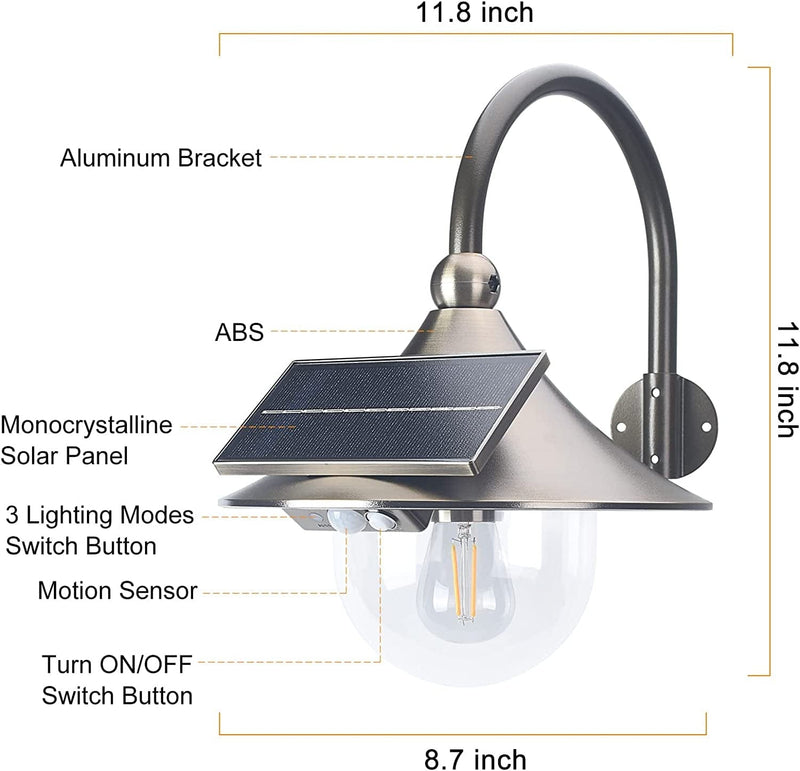 Solar Barn Light Outdoor with 3 Lighting Modes & Motion Sensor, Dusk to Dawn Rustic Vintage Solar Wall Light, Warm White, outside Waterproof Solar Porch Lantern Sconce for Barn Garage Patio Farm Shed Home & Garden > Lighting > Lamps UOOIUMOY   