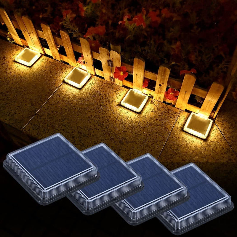 Solar Deck Lights, Driveway Walkway Dock Light Solar Powered Outdoor Stair Step Pathway LED Lamp for Backyard Patio Garden Ground, Auto On/Off - Warm White - Square - 4 Pack Home & Garden > Lighting > Lamps BarcoLE Warm White - Square - 4 Packs  