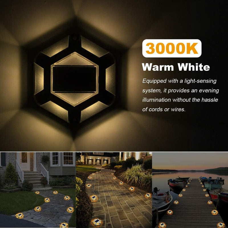 Solar Deck Lights Outdoor Waterproof,Aponuo Driveway Lights 3000K Led Solar Powered 6 Leds Outdoor Solar Dock Deck Lights for Marine Dock Stairs Driveways (Warm White) Home & Garden > Pool & Spa > Pool & Spa Accessories APONUO   