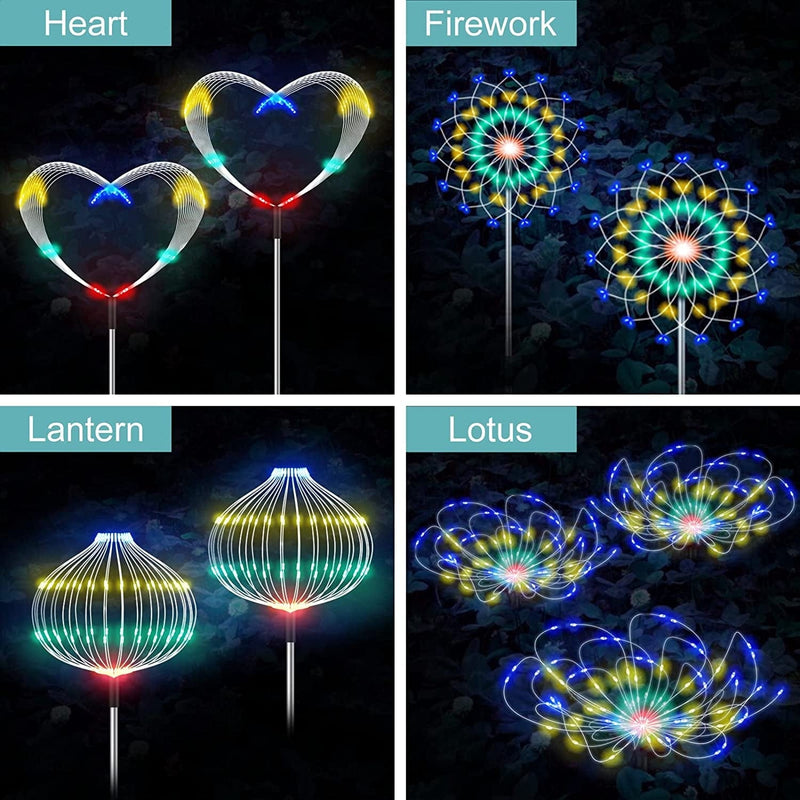 Solar Firework Lights, Outdoor Solar Decorative Lights, 5 Pack 600 LED Waterproof Solar Garden Fireworks Lamp with Remote, 8 Mode Solar Garden Decor for Pathway Courtyards Christmas