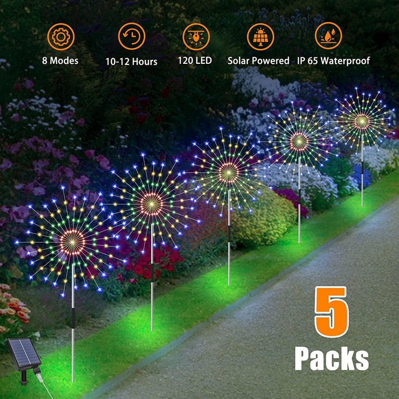Solar Firework Lights, Outdoor Solar Decorative Lights, 5 Pack 600 LED Waterproof Solar Garden Fireworks Lamp with Remote, 8 Mode Solar Garden Decor for Pathway Courtyards Christmas Home & Garden > Lighting > Lamps Pavel   