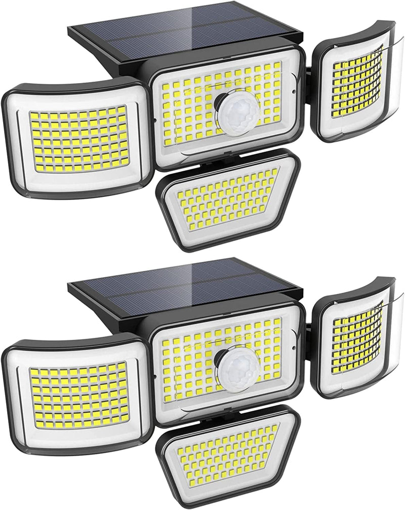 Solar Flood Lights Outdoor, 3000LM Motion Activated Security Lights, 4 Adjustable Head 300° Wide Lighting Angle with 3 Lighting Modes, IP65 Waterproof 278 LED Wall Lamp for Porch Yard Garage, 2 Packs Home & Garden > Lighting > Lamps Jnrss Solar light-002  