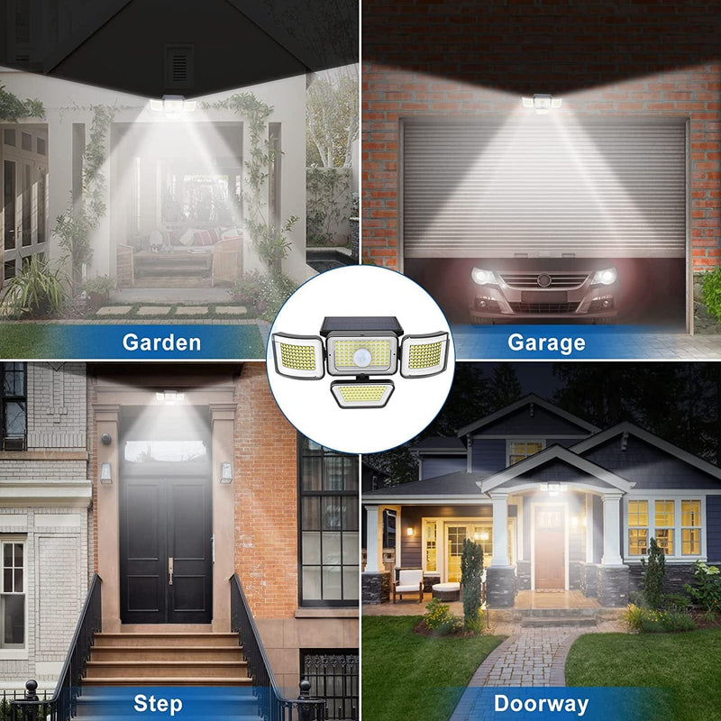 Solar Flood Lights Outdoor, 3000LM Motion Activated Security Lights, 4 Adjustable Head 300° Wide Lighting Angle with 3 Lighting Modes, IP65 Waterproof 278 LED Wall Lamp for Porch Yard Garage, 2 Packs