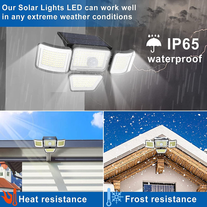 Solar Flood Lights Outdoor, 3000LM Motion Activated Security Lights, 4 Adjustable Head 300° Wide Lighting Angle with 3 Lighting Modes, IP65 Waterproof 278 LED Wall Lamp for Porch Yard Garage, 2 Packs Home & Garden > Lighting > Lamps Jnrss   