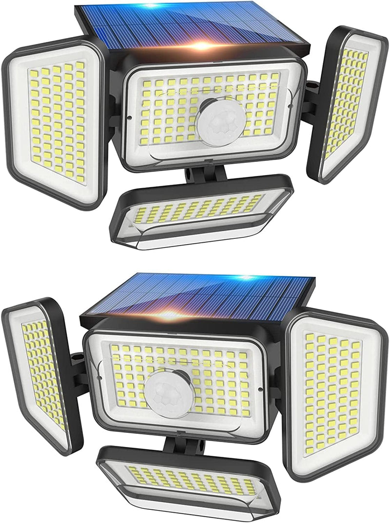 Solar Flood Lights Outdoor, 3000LM Motion Activated Security Lights, 4 Adjustable Head 300° Wide Lighting Angle with 3 Lighting Modes, IP65 Waterproof 278 LED Wall Lamp for Porch Yard Garage, 2 Packs Home & Garden > Lighting > Lamps Jnrss Solar light-001  