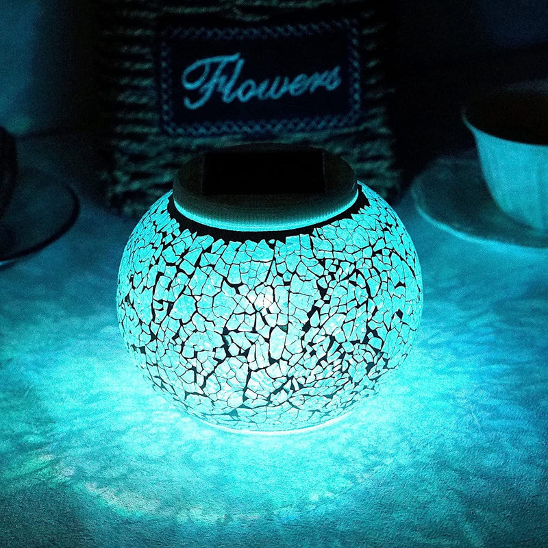 Solar Glass Ball Table Light Color Changing Solar Powered Mosaic Crackle Glass Table Lamps Waterproof LED Night Light for Bedroom Yard Patio Halloween Christmas Decorations (Crackle Glass, White) Home & Garden > Lighting > Lamps SmilingTown   