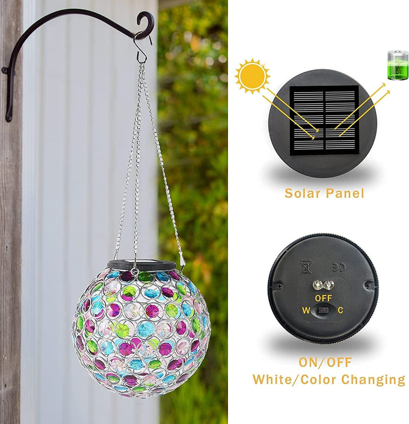 Solar Lantern Hanging Outdoor Christmas Decorative, Dual Leds Color Changing and Cool White Crystal Globe Lamp Hanging Light Waterproof with S Hook Decor in Garden, Pathway, Front Door- Multi Color Home & Garden > Lighting > Lamps LEWIS&WAYNE   