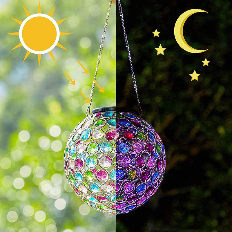 Solar Lantern Hanging Outdoor Christmas Decorative, Dual Leds Color Changing and Cool White Crystal Globe Lamp Hanging Light Waterproof with S Hook Decor in Garden, Pathway, Front Door- Multi Color Home & Garden > Lighting > Lamps LEWIS&WAYNE   