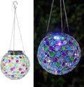 Solar Lantern Hanging Outdoor Christmas Decorative, Dual Leds Color Changing and Cool White Crystal Globe Lamp Hanging Light Waterproof with S Hook Decor in Garden, Pathway, Front Door- Multi Color Home & Garden > Lighting > Lamps LEWIS&WAYNE Multicolor  