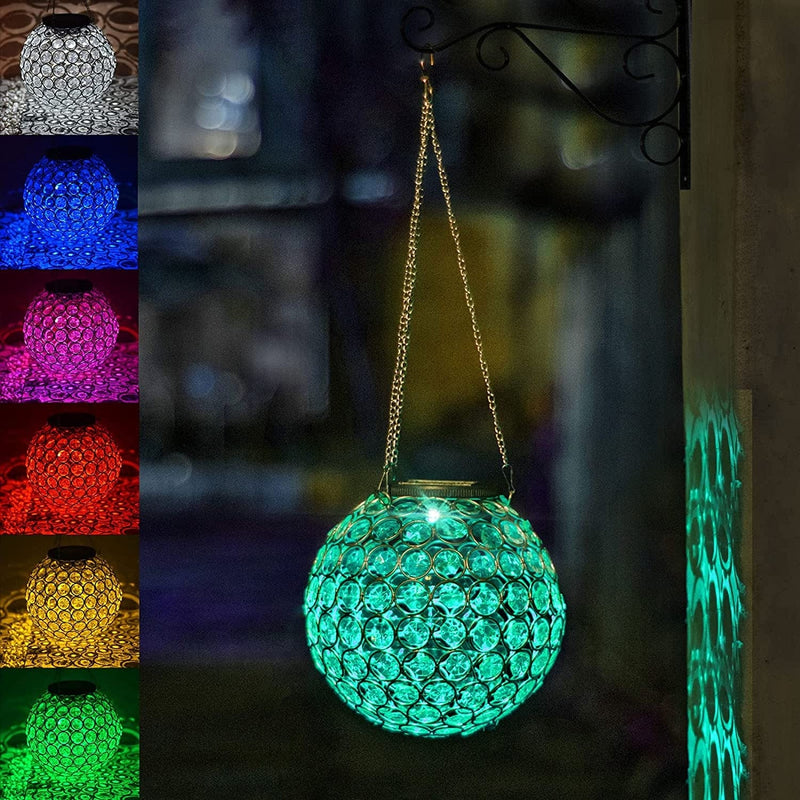Solar Lantern Hanging Outdoor Christmas Decorative, Dual Leds Color Changing and Cool White Crystal Globe Lamp Hanging Light Waterproof with S Hook Decor in Garden, Pathway, Front Door- Multi Color Home & Garden > Lighting > Lamps LEWIS&WAYNE White  