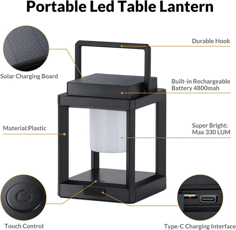 Solar Lantern Outdoor Waterproof, 3-Level Brightness Dimmable Portable LED Camping Table Lamp, USB Rechargeable Touch Control Nightlight Indoor, Kids Bedroom Reading Walking Patio Garden Light Home & Garden > Lighting > Lamps DOQREFUL   