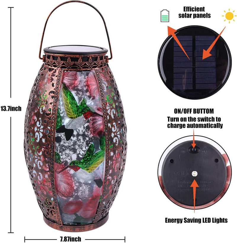 Solar Lanterns Outdoor Light - Solar Powered LED Hummingbird Glass Lights Decorative Waterproof Tabletop Lamp Tabletop with Hollowed-Out Design for Indoor Yard Table Patio Garden Pathway Holiday Home & Garden > Lighting > Lamps CHINZIMEI   