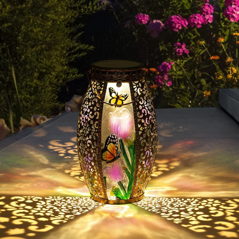 Solar Lanterns Outdoor Light - Solar Powered LED Hummingbird Glass Lights Decorative Waterproof Tabletop Lamp Tabletop with Hollowed-Out Design for Indoor Yard Table Patio Garden Pathway Holiday Home & Garden > Lighting > Lamps CHINZIMEI Butterfly-  