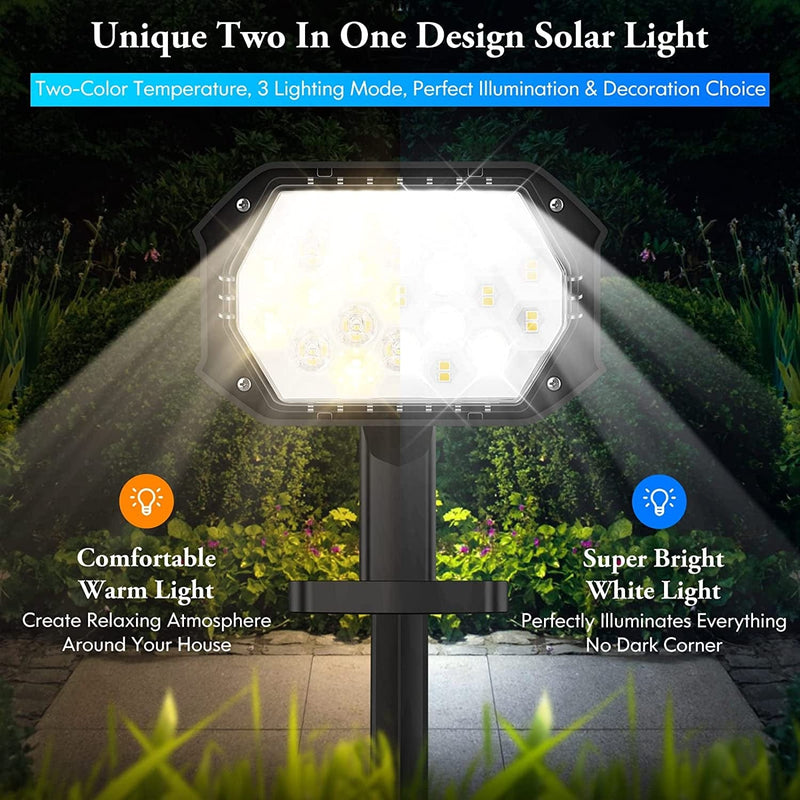 Solar Light Outdoor - Solar Powered Spot Light with 32 Leds, 3 Modes Solar Landscape Light, Warm/Cold White 2-In-1 IP67 Waterproof Pathway Lights, Auto ON/OFF Wall Light for Garden Yard Driveway Home & Garden > Lighting > Flood & Spot Lights Bosceos   