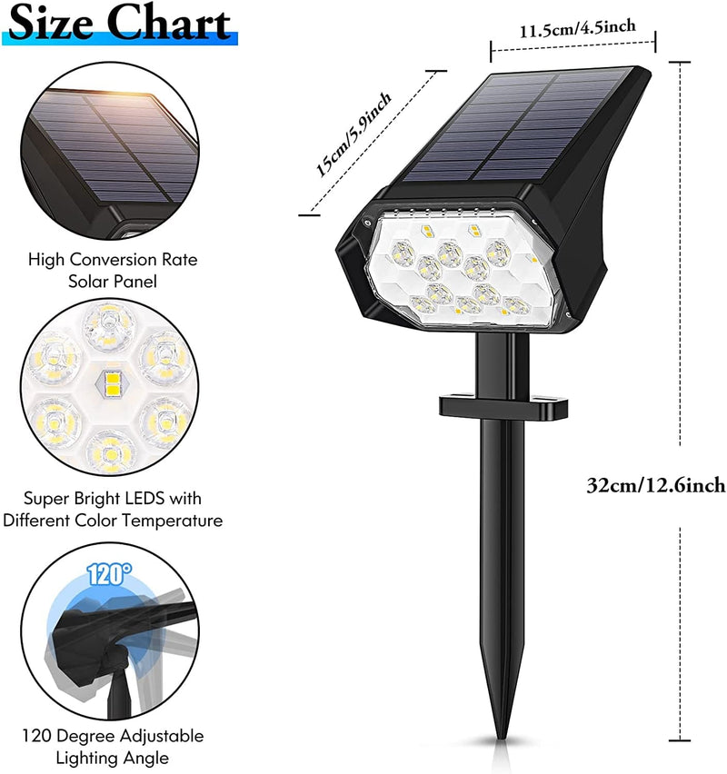 Solar Light Outdoor - Solar Powered Spot Light with 32 Leds, 3 Modes Solar Landscape Light, Warm/Cold White 2-In-1 IP67 Waterproof Pathway Lights, Auto ON/OFF Wall Light for Garden Yard Driveway