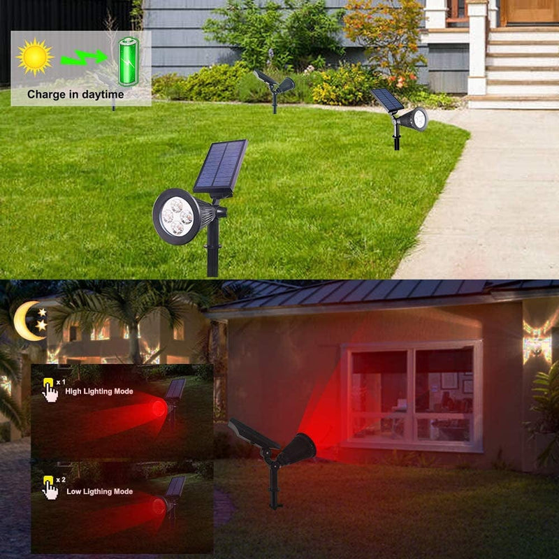 Solar Lights Outdoor, Clordeal 4-LED Solar Spotlight LED Landscape Lights IP67 Waterproof Solar Powered Landscaping Lights Outdoor Lighting for Tree Garden Yard Patio(2 Pack, Red)