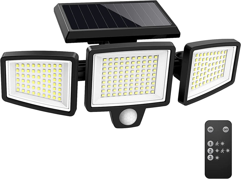 Solar Lights Outdoor,Wwimy 210 LED 2500LM Motion Sensor Lights with Remote Control, 3 Heads Security LED Flood Light, IP65 Waterproof, 270° Wide Angle Illumination Wall Light with 3 Modes(2 Packs) Home & Garden > Lighting > Flood & Spot Lights WWimy 1 Pack  