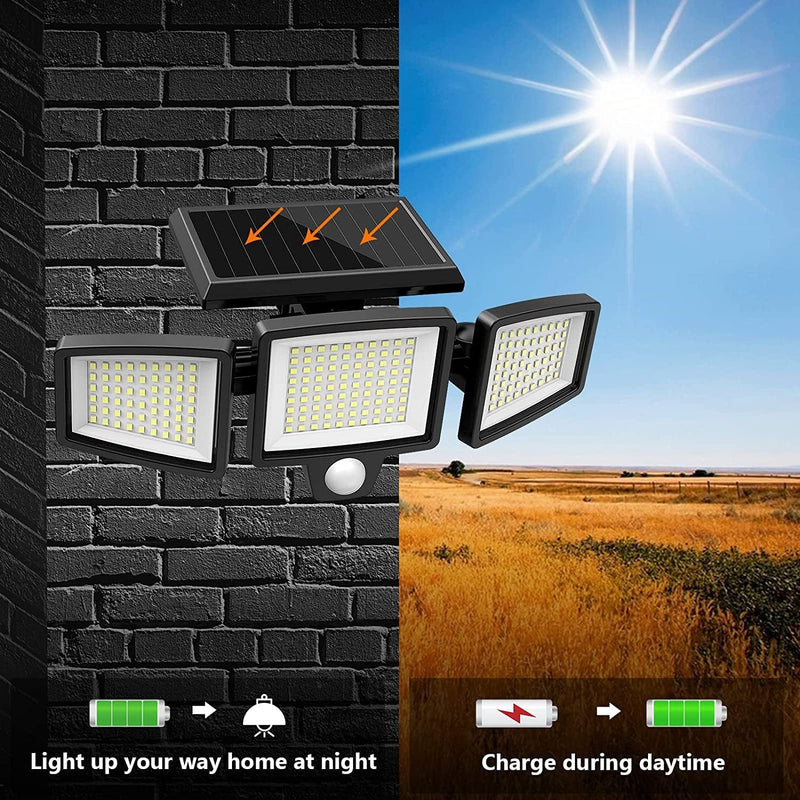 Solar Lights Outdoor,Wwimy 210 LED 2500LM Motion Sensor Lights with Remote Control, 3 Heads Security LED Flood Light, IP65 Waterproof, 270° Wide Angle Illumination Wall Light with 3 Modes(2 Packs) Home & Garden > Lighting > Flood & Spot Lights WWimy   