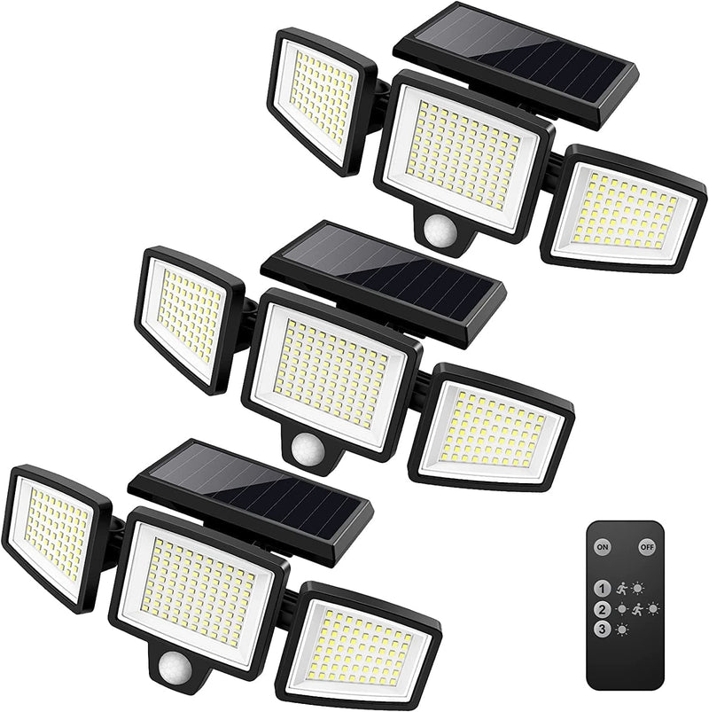 Solar Lights Outdoor,Wwimy 210 LED 2500LM Motion Sensor Lights with Remote Control, 3 Heads Security LED Flood Light, IP65 Waterproof, 270° Wide Angle Illumination Wall Light with 3 Modes(2 Packs) Home & Garden > Lighting > Flood & Spot Lights WWimy 3 Pack  