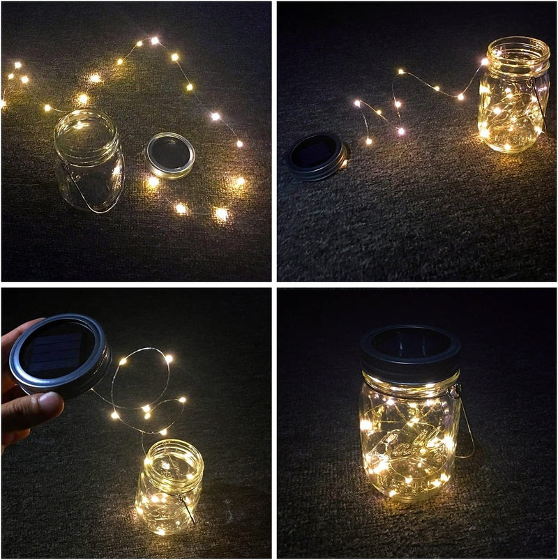 Solar Mason Jar Hanging Lights, 8 Pack 30 Leds(Hangers & Jars Included) String Fairy Lights Glass Solar Laterns Table Lights,Outdoor Lawn Lamps Décor for Patio Garden,Yard,Floor,Steps and Deck